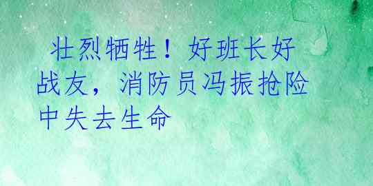  壮烈牺牲！好班长好战友，消防员冯振抢险中失去生命