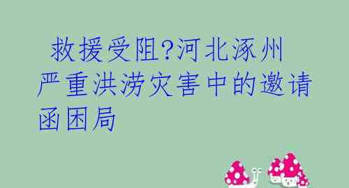  救援受阻?河北涿州严重洪涝灾害中的邀请函困局