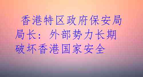  香港特区政府保安局局长: 外部势力长期破坏香港国家安全