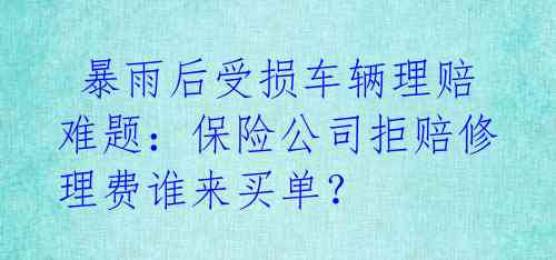  暴雨后受损车辆理赔难题：保险公司拒赔修理费谁来买单？