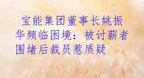  宝能集团董事长姚振华频临困境：被讨薪者围堵后裁员惹质疑