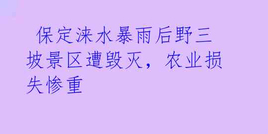  保定涞水暴雨后野三坡景区遭毁灭，农业损失惨重