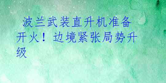  波兰武装直升机准备开火！边境紧张局势升级