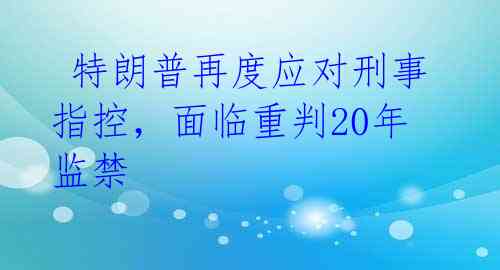  特朗普再度应对刑事指控，面临重判20年监禁