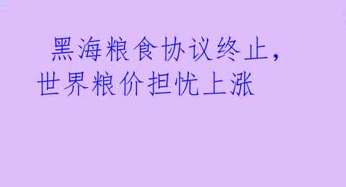  黑海粮食协议终止，世界粮价担忧上涨