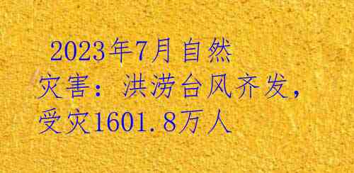  2023年7月自然灾害：洪涝台风齐发，受灾1601.8万人