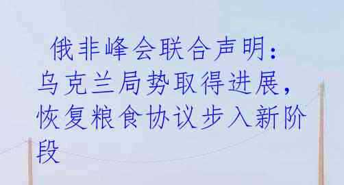  俄非峰会联合声明：乌克兰局势取得进展，恢复粮食协议步入新阶段