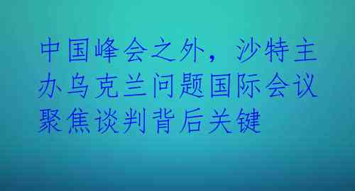 中国峰会之外，沙特主办乌克兰问题国际会议聚焦谈判背后关键