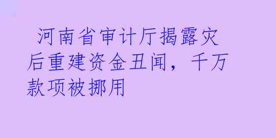  河南省审计厅揭露灾后重建资金丑闻，千万款项被挪用