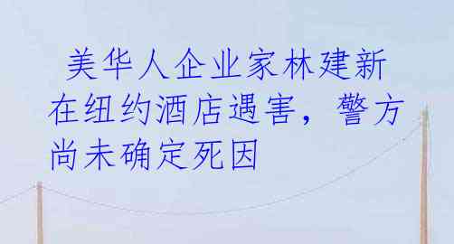  美华人企业家林建新在纽约酒店遇害，警方尚未确定死因