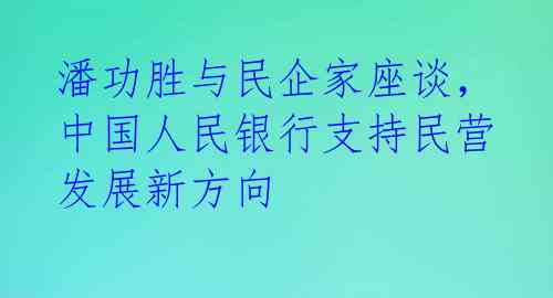 潘功胜与民企家座谈，中国人民银行支持民营发展新方向