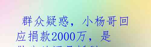  群众疑惑，小杨哥回应捐款2000万，是做公益还是抵税？