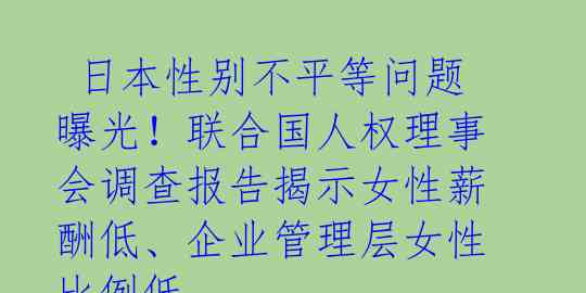  日本性别不平等问题曝光！联合国人权理事会调查报告揭示女性薪酬低、企业管理层女性比例低