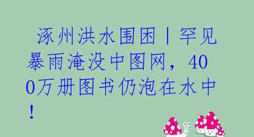  涿州洪水围困｜罕见暴雨淹没中图网，400万册图书仍泡在水中！