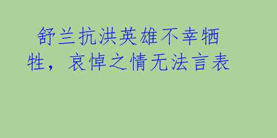  舒兰抗洪英雄不幸牺牲，哀悼之情无法言表