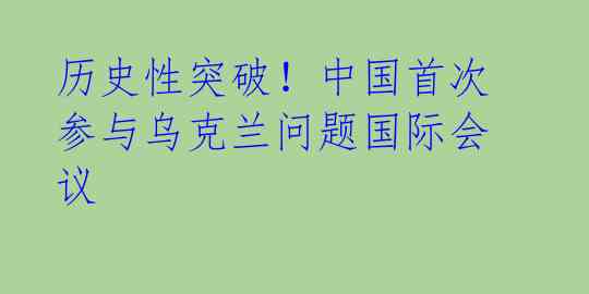 历史性突破！中国首次参与乌克兰问题国际会议