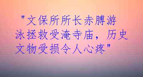  "文保所所长赤膊游泳拯救受淹寺庙，历史文物受损令人心疼"