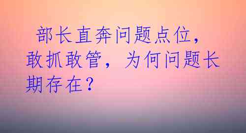  部长直奔问题点位，敢抓敢管，为何问题长期存在？