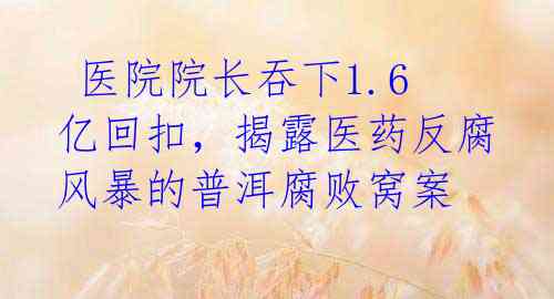  医院院长吞下1.6亿回扣，揭露医药反腐风暴的普洱腐败窝案