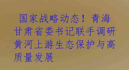  国家战略动态！青海甘肃省委书记联手调研黄河上游生态保护与高质量发展