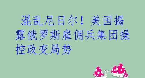  混乱尼日尔！美国揭露俄罗斯雇佣兵集团操控政变局势