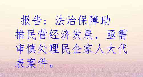  报告: 法治保障助推民营经济发展，亟需审慎处理民企家人大代表案件。