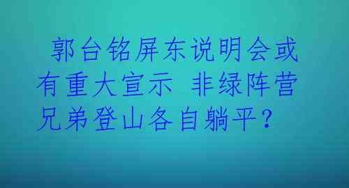  郭台铭屏东说明会或有重大宣示 非绿阵营兄弟登山各自躺平？