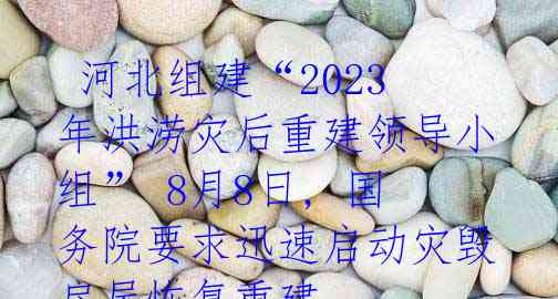  河北组建“2023年洪涝灾后重建领导小组” 8月8日, 国务院要求迅速启动灾毁房屋恢复重建