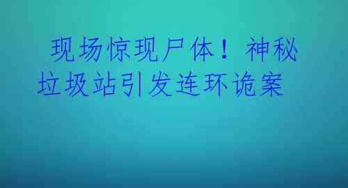  现场惊现尸体！神秘垃圾站引发连环诡案