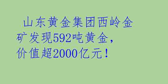  山东黄金集团西岭金矿发现592吨黄金，价值超2000亿元！