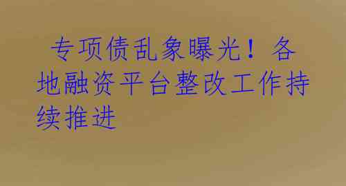  专项债乱象曝光！各地融资平台整改工作持续推进