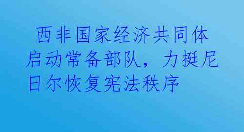  西非国家经济共同体启动常备部队，力挺尼日尔恢复宪法秩序