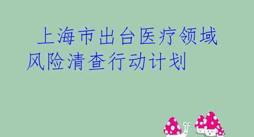  上海市出台医疗领域风险清查行动计划
