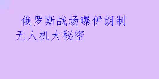  俄罗斯战场曝伊朗制无人机大秘密