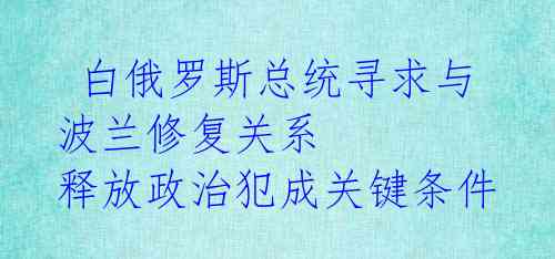  白俄罗斯总统寻求与波兰修复关系 释放政治犯成关键条件