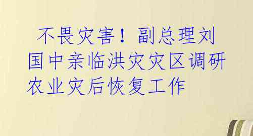  不畏灾害！副总理刘国中亲临洪灾灾区调研农业灾后恢复工作
