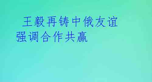  王毅再铸中俄友谊 强调合作共赢