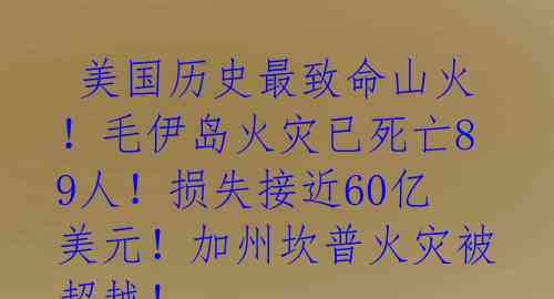  美国历史最致命山火！毛伊岛火灾已死亡89人！损失接近60亿美元！加州坎普火灾被超越！