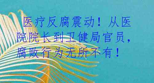  医疗反腐震动！从医院院长到卫健局官员，腐败行为无所不有！