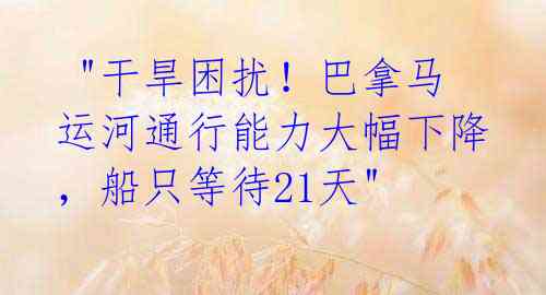  "干旱困扰！巴拿马运河通行能力大幅下降，船只等待21天"