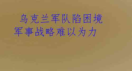  乌克兰军队陷困境  军事战略难以为力