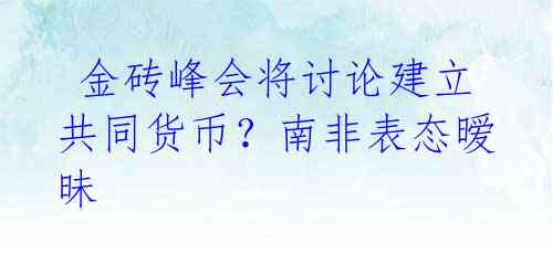  金砖峰会将讨论建立共同货币？南非表态暧昧