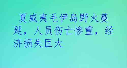  夏威夷毛伊岛野火蔓延，人员伤亡惨重，经济损失巨大