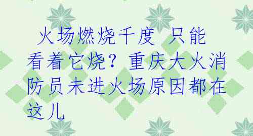  火场燃烧千度 只能看着它烧？重庆大火消防员未进火场原因都在这儿