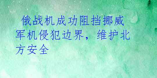  俄战机成功阻挡挪威军机侵犯边界，维护北方安全