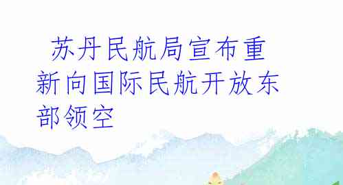  苏丹民航局宣布重新向国际民航开放东部领空