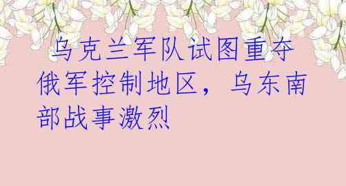  乌克兰军队试图重夺俄军控制地区，乌东南部战事激烈