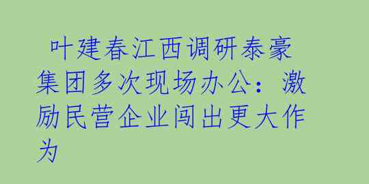  叶建春江西调研泰豪集团多次现场办公：激励民营企业闯出更大作为