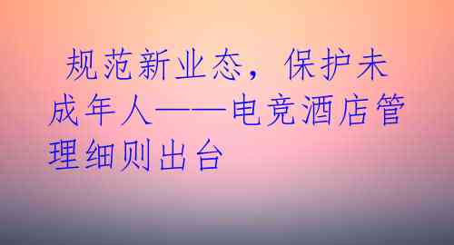  规范新业态，保护未成年人——电竞酒店管理细则出台