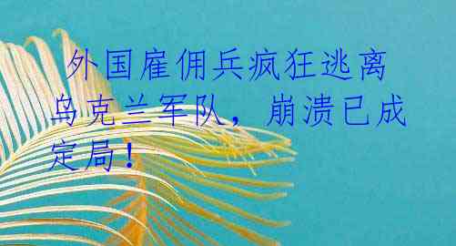  外国雇佣兵疯狂逃离乌克兰军队，崩溃已成定局！